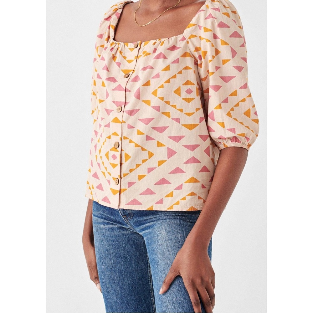 Faherty B.Yellowtail Sun Road Cali Top Medium Organic Cotton Puff Sleeve Boho
